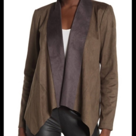 Bagatelle Faux Suede Drape Front Jacket Olive Green - Picture 1 of 7